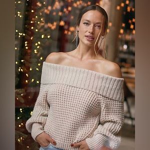 EXPRESS chunky thermal off the shoulder balloon sleeve sweater ✨